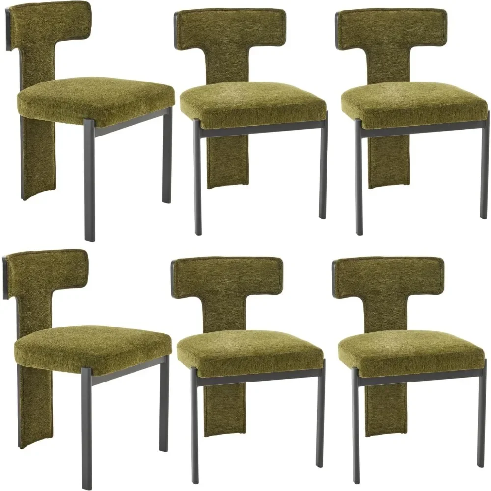 

Modern Chenille Dining Chairs Set of 6, Wooden Open Back Armless Kitchen Chairs with Black Metal Legs Upholstered Reception