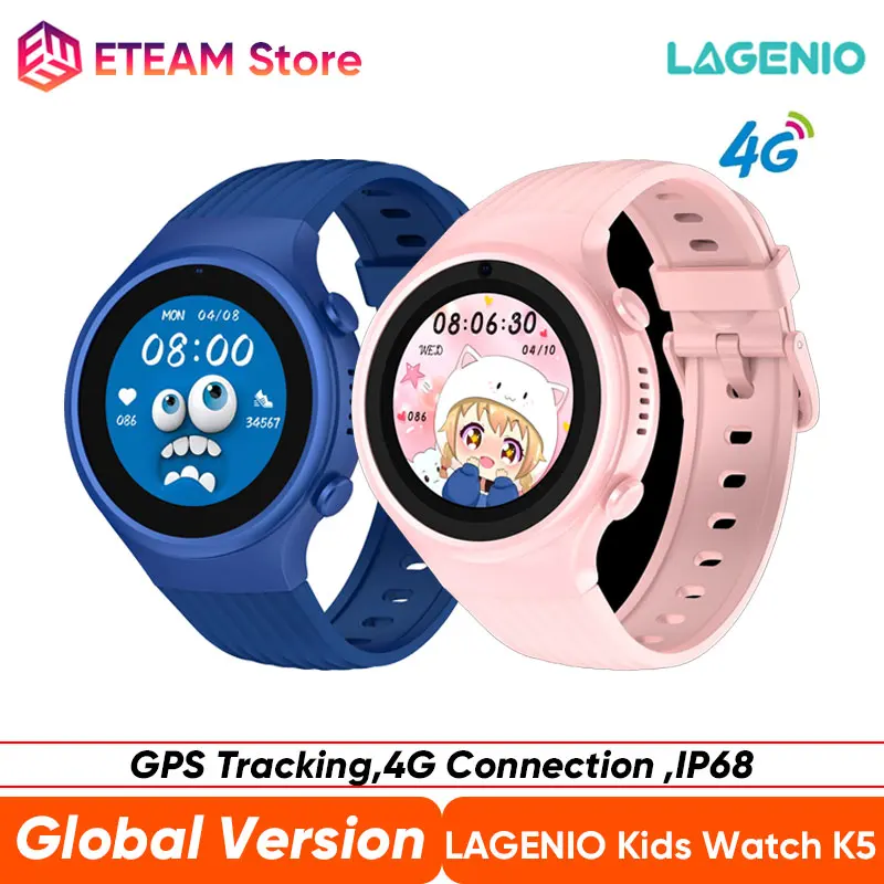 

LAGENIO K5 4G Kids Smart Watch 1.2'' SIM Video Camera Call Phone Watch WIFI GPS Monitor Tracker Safety Alerts Smartwatch IP68