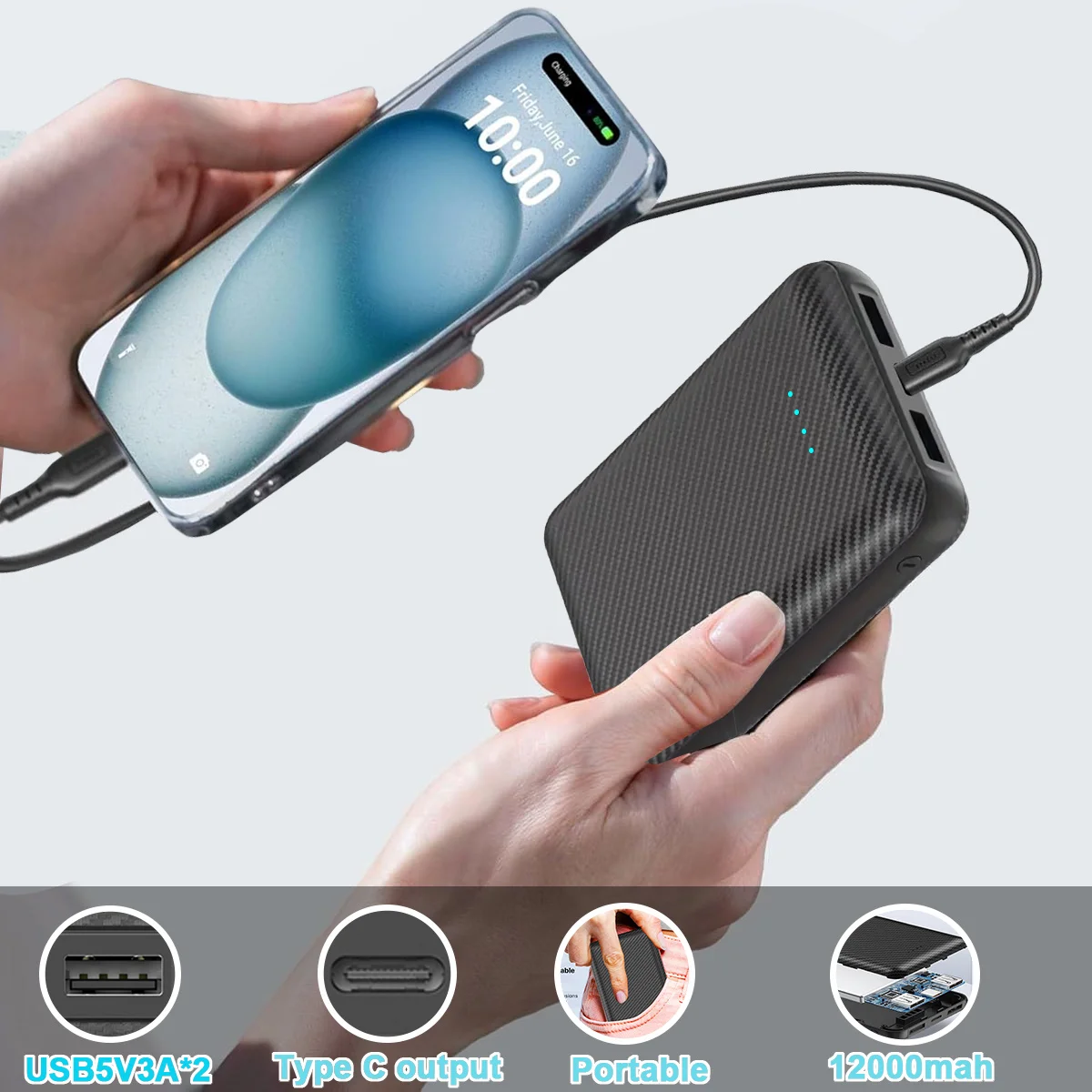 High-capacity Power Bank 20000mAh Portable Charger 5V3A USB Charger Compatible with Android/iPhone Devices For xiaomi iphone