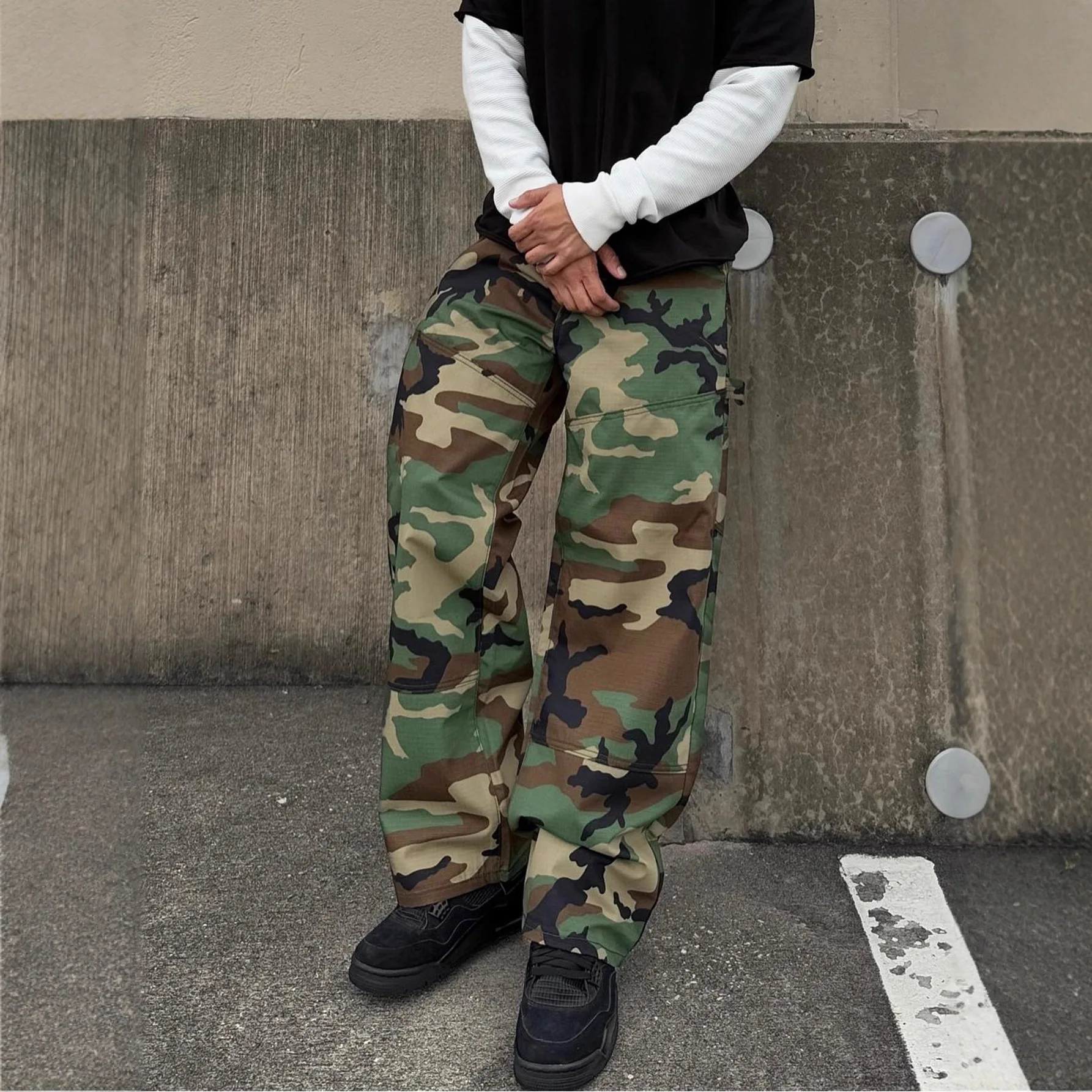 Mens Camo Cargo Trousers Relaxed Fit Multi Pockets Workwear Pants Outdoor Daily Street Style Military Inspired Casual Bottoms