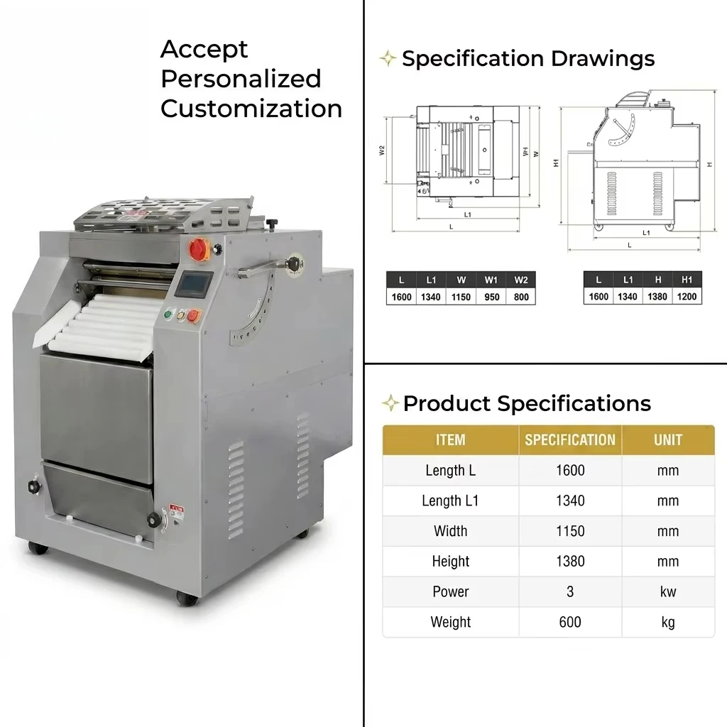241 New Automatic Dough Sheeting Machine Multi-functional Flour Processing Equipment Bakery Mill Use 1-Year Warranty