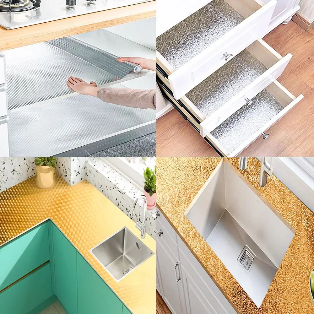 1 Roll Waterproof Aluminum Foil Wallpaper Cabinet Contact Papers Kitchen Oil-proof Self Adhesive Stickers Anti Fouling