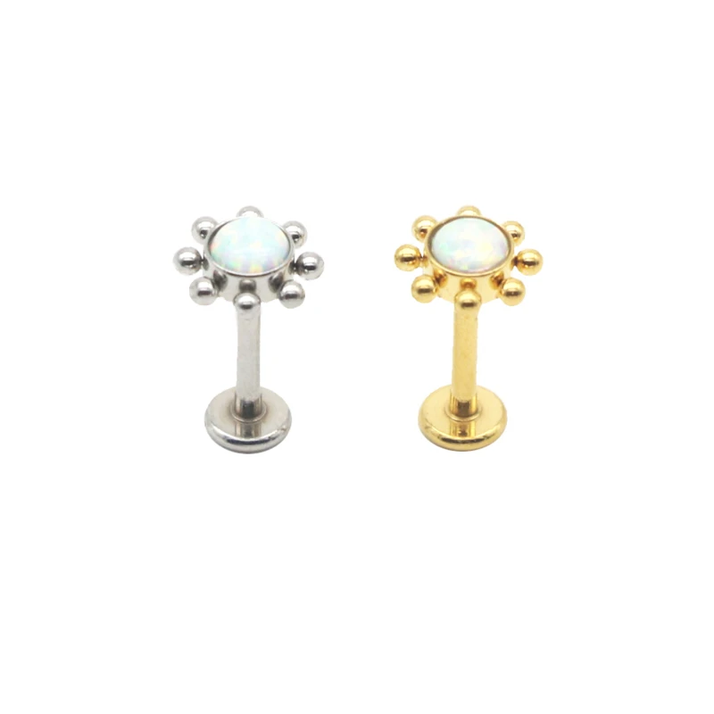 Opal Tragus Bars Labret Monroe Piercing Helix Cartilage Lip Stud Ear Surgical Steel Golden 1.2mm