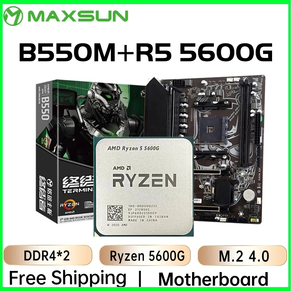 MAXSUN Gaming Motherboard Set Terminator B550M with CPU AMD Ryzen 5 5600G [without cooler] Computer components DDR4 M.2 SATA3