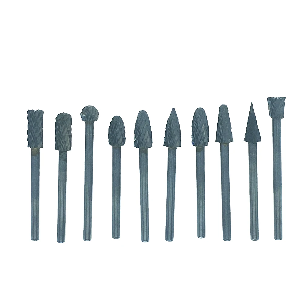 10PCS 3mm Shank 6mm Coarse Teeth Tungsten Carbide Rotary File Burr for Grinding Wood Aluminum Milling Cutter Woodworking Tools