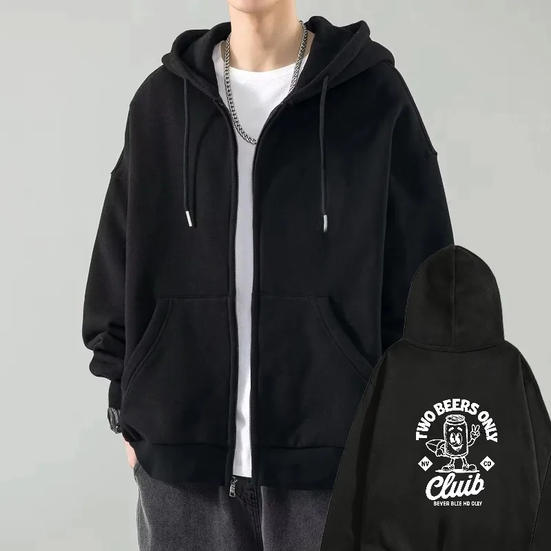 

Mens Hooded Jacket Black Two Beers Only Club Printed Graphic Casual Streetwear Sweatshirt For Daily Wear And Outings