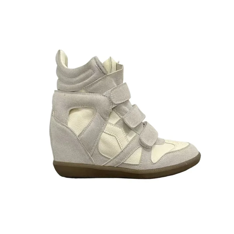 Damskie botki do kostki, nowa kolekcja 2026, wykonane z prawdziwej skóry, 8 cm, z ukrytym obcasem, damskie sneakersy na platformie, modne, z kolorowymi wstawkami, damskie buty. — 2