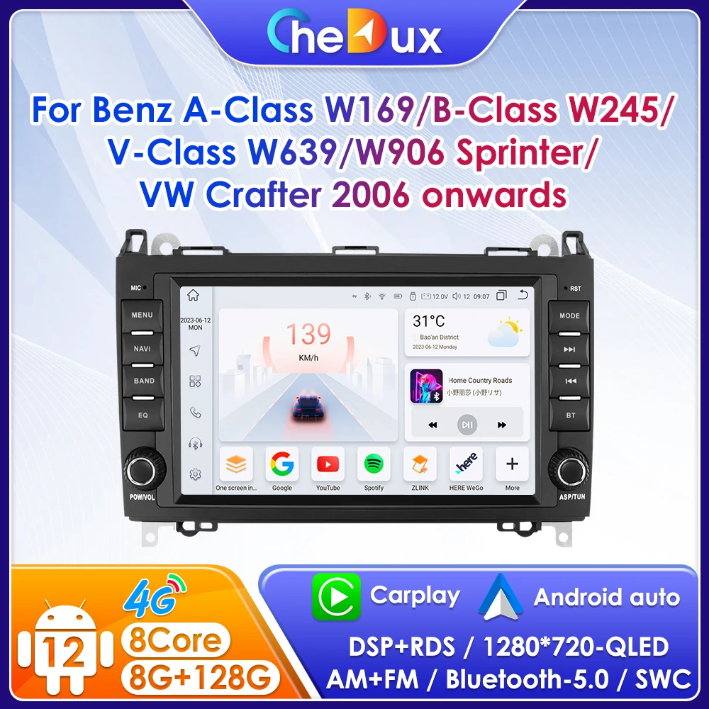 

Автомагнитола Chedux Android 12 для Mercedes Benz B200 Sprinter W906 W639 AB Class W169 2004 -2012 W245 Android Авто WIFI Carplay