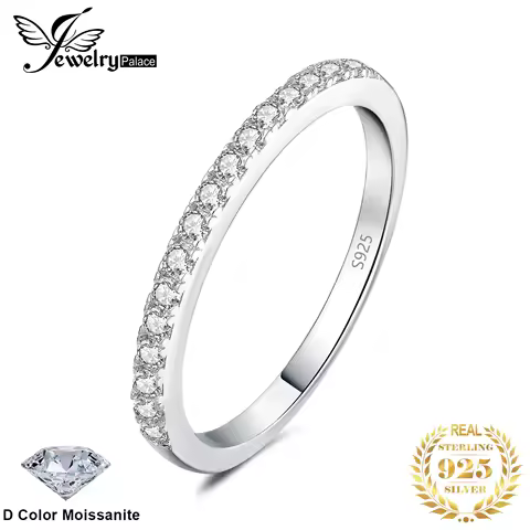JewelryPalace Moissanite D Color Half Eternity 0.225ct 925 Sterling Silver Wedding Ring for Women Yellow Gold Rose Gold Plated