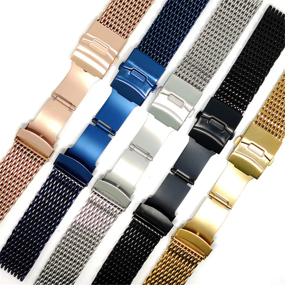Milanese Loop Strap Stainless Steel Thickened Mesh Watch Band Double Press Folding Buckle Solid Wrist Bracelet 18 20 22mm 24mm