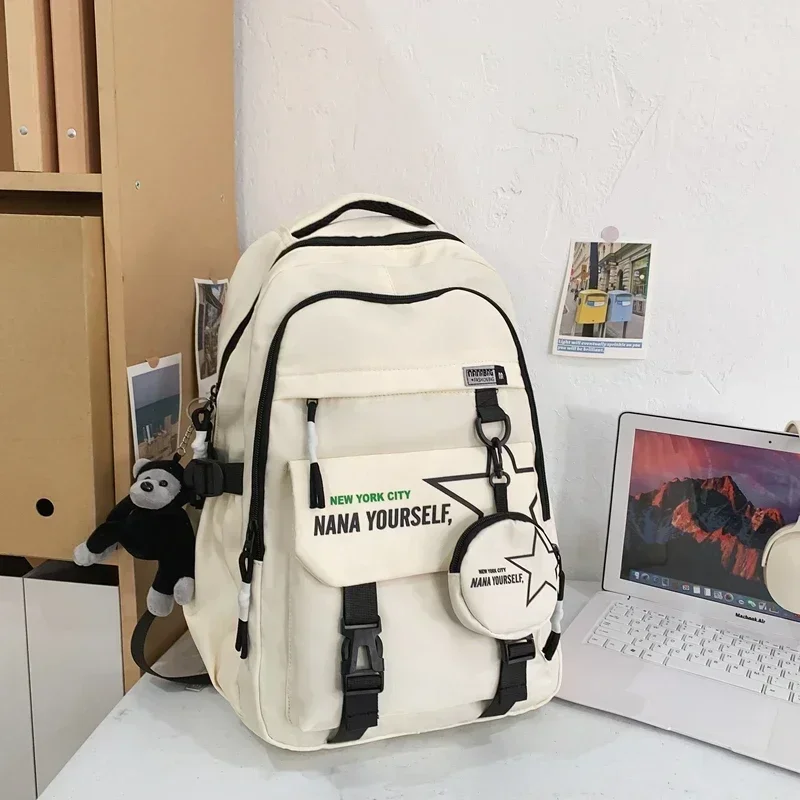 Bolsa de Nylon impermeável com zíper, bolsa de escola sólida de alta capacidade, mochila de moda, bolsas novas para meninas e meninos, venda quente, 2024