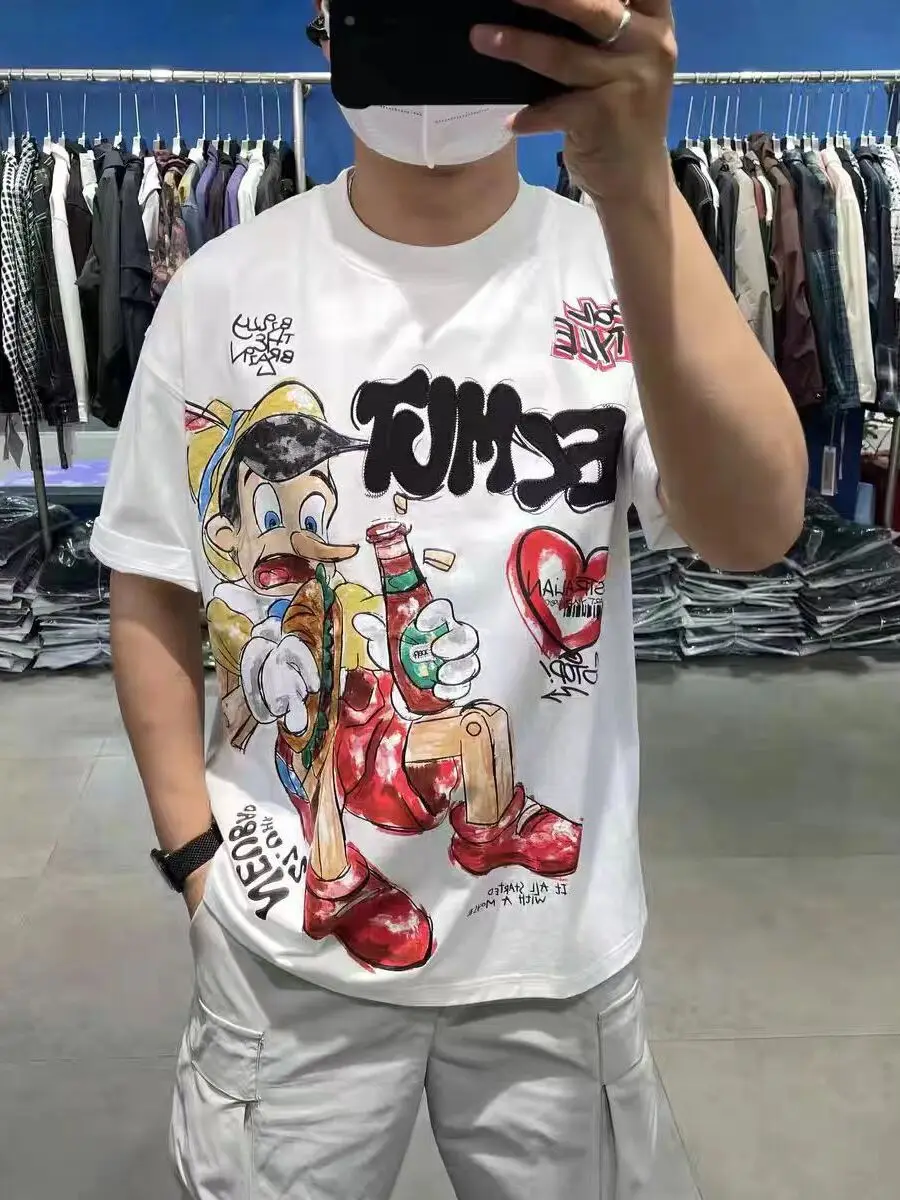 

Italian Retro Cartoon 3D Printed Trendy Short Sleeved T-shirt for Men, Summer New Top, American Style Half Sleeved Men