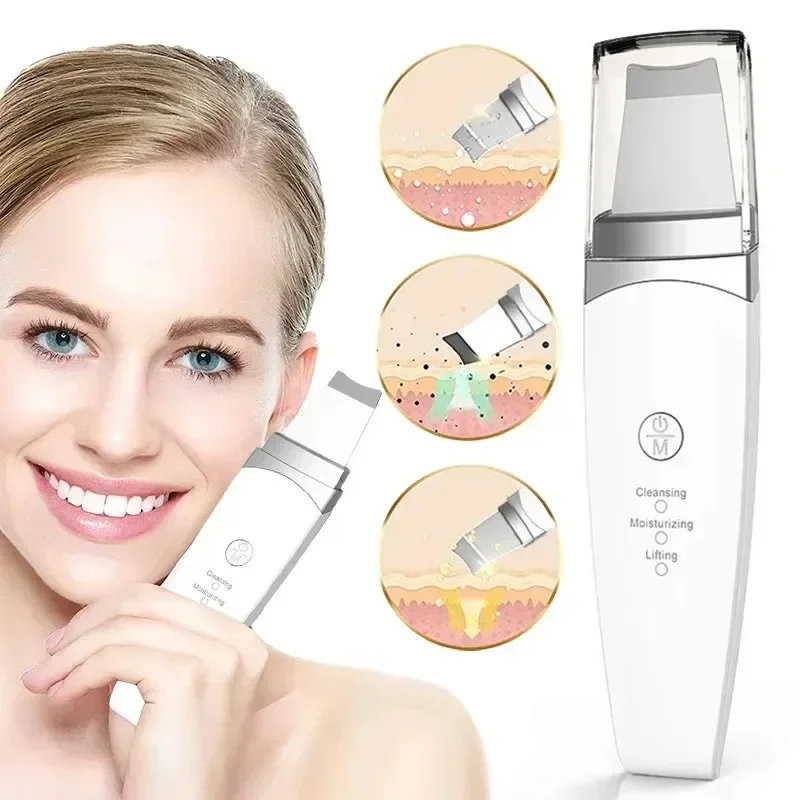 

Ultrasonic Skin Scrubber Face Lifting Blackhead Remover Deep Face Cleaning Ion Peeling Ance Pore Cleaner Facial Shovel Cleaner