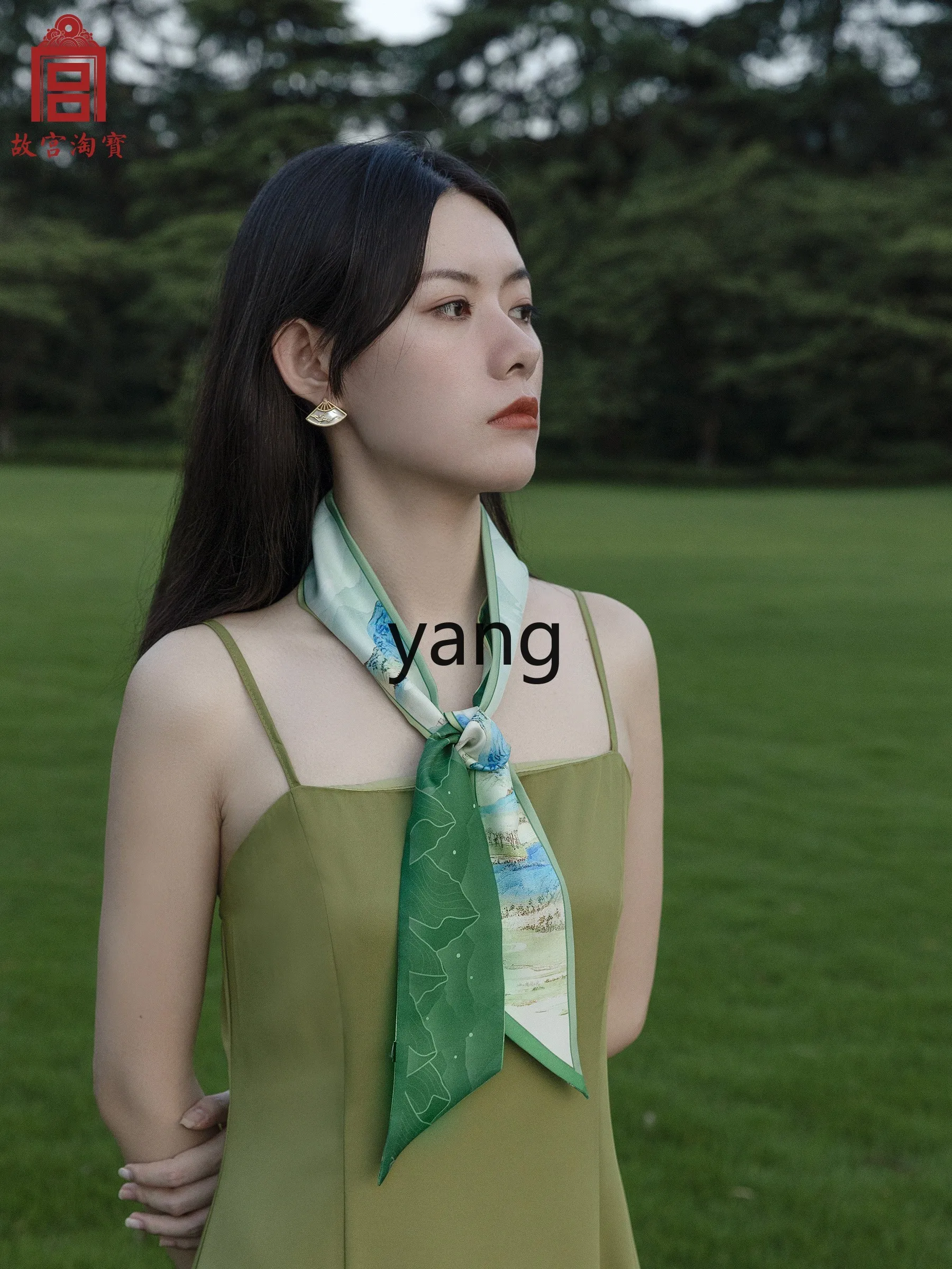 L'm'm Thousand-Li Landscape Small Long Silk Scarf Hair Band New Chinese Style Hair Tie