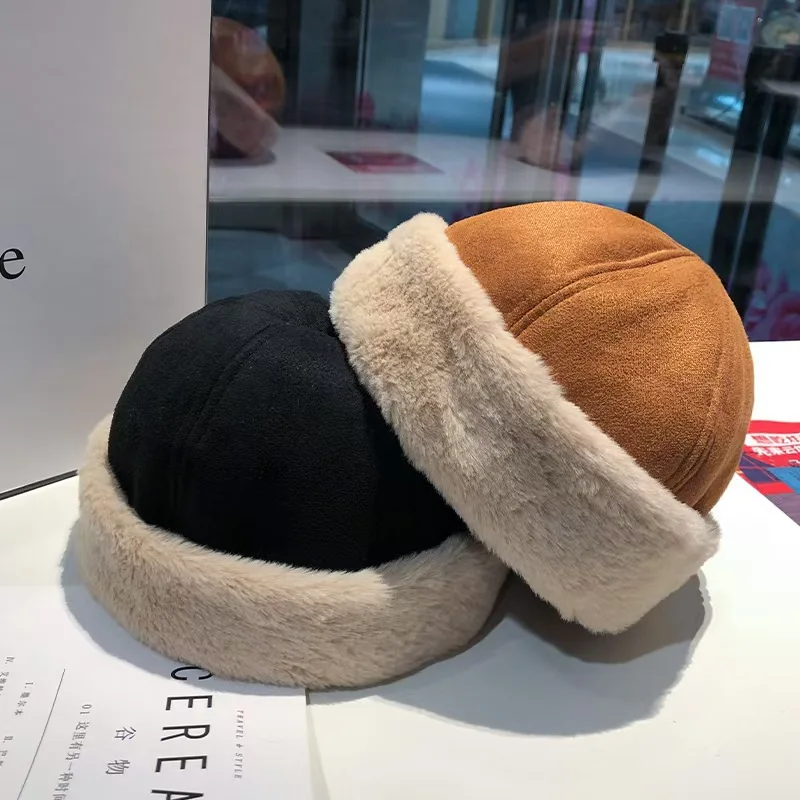 

New Trendy Winter Thick Hats Black Keep Warm Sheepskin Felt Peaked Top Korean Japanese Style Retro Versatile Men Women Plush Hat