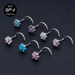 1/10PCS G23 Titanium Nose Stud Flowers Inlaid With Opal And Zircon Piercing Jewelry Gift Men's And Women's Nose Ornaments