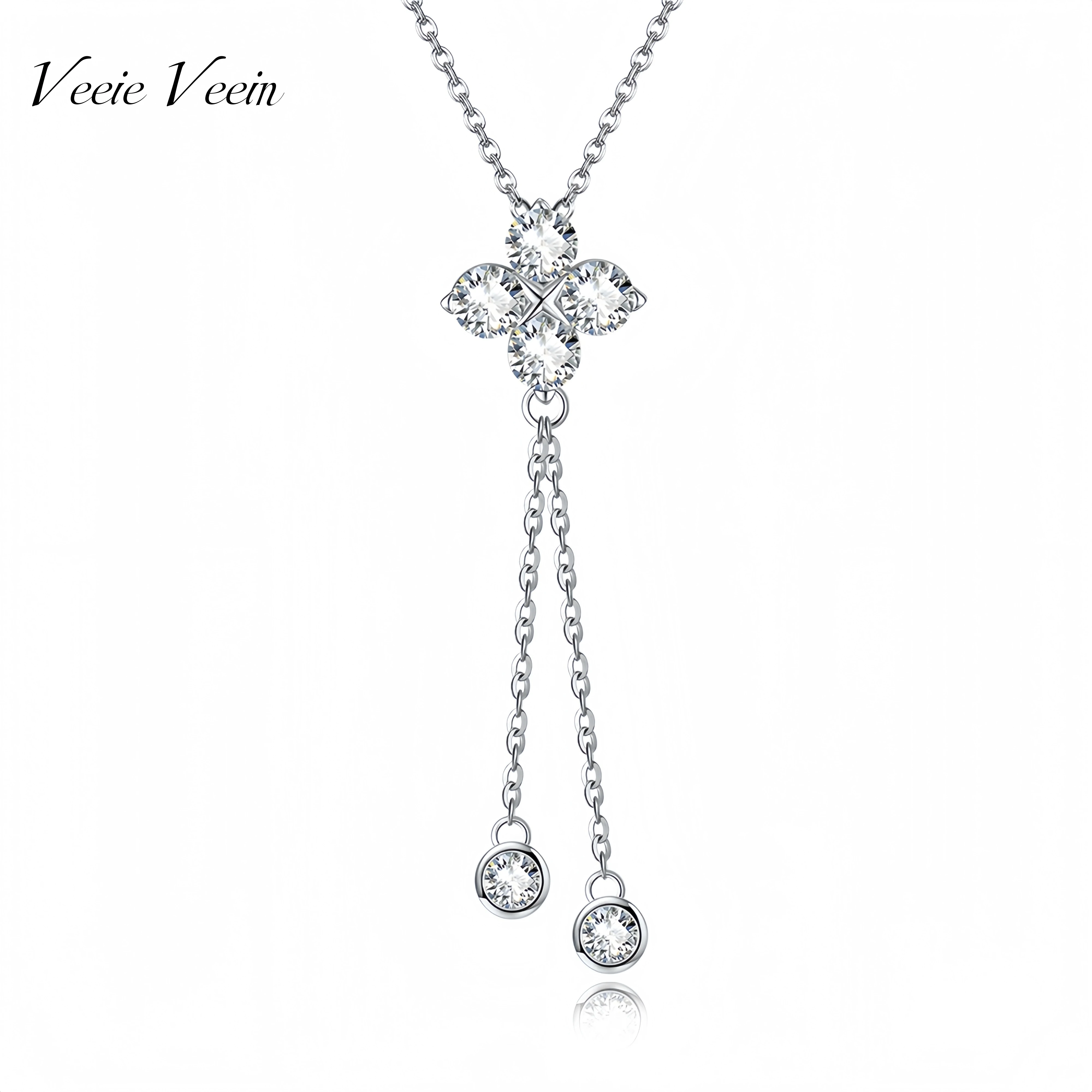 

Veeie Veein Luxury Brand S925 Sterling Silver Moissanite Necklace Four Leaf Clover Pendant For Women GRA Certificate Necklace
