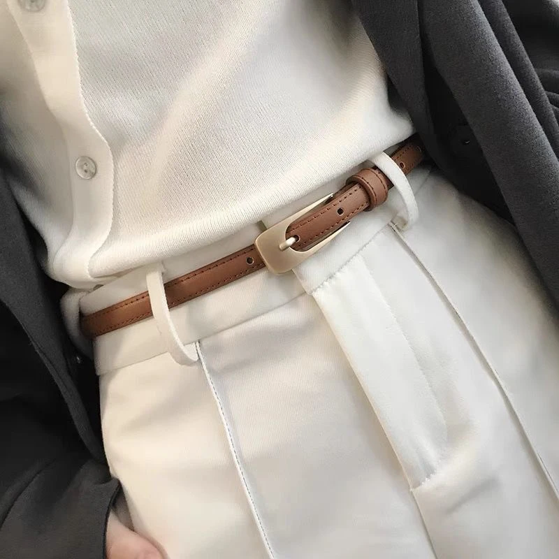 Women Vintage Belts PU Leather Simple Metal Buckle Belt Girls Dress Jean Pants Waistband Belts For Lady Light Luxury Belt