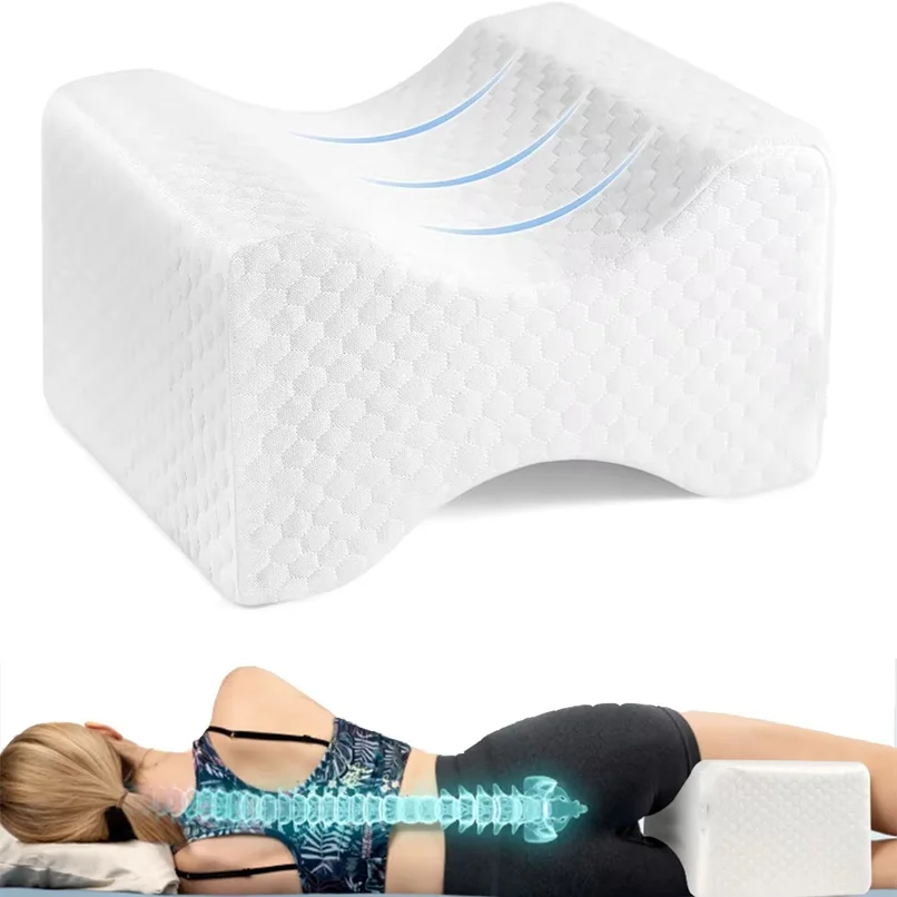 Message Leg Pillow, Memory Foam Knee Pillow with Side Sleeping Belt, Leg Knee Pillow with Removable and Washable Cover