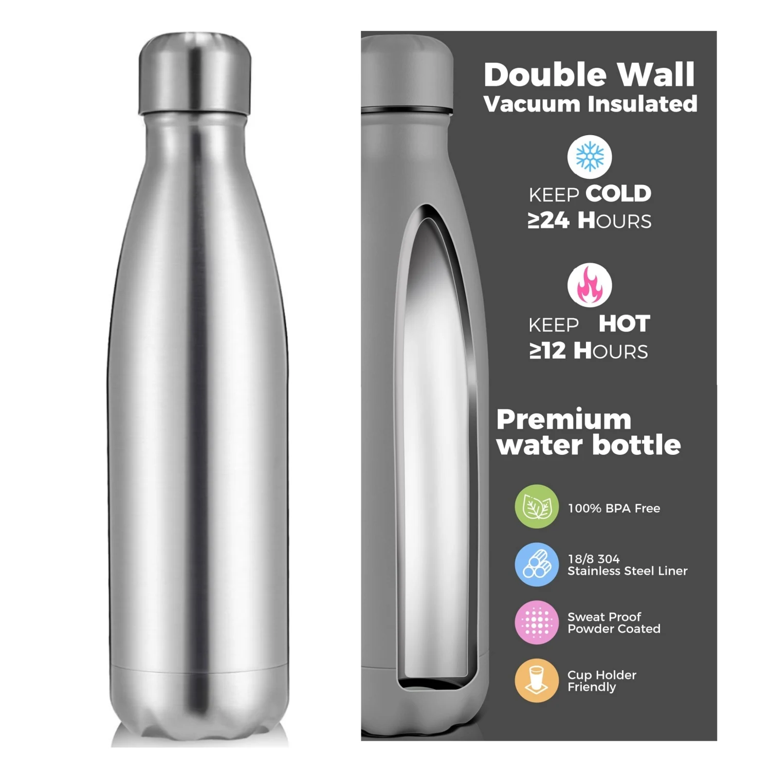 

Outdoor Sport Double Wall Stainles Steel Water Thermo Bottle 500/750/1000ml Stainless Steel Insulated Water Bottle Leak-Proof