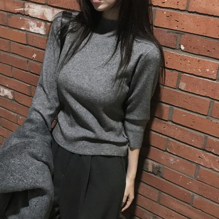 Schicker Damen-Strickpullover für den Vorfrühling, vielseitig, schlichte Eleganz, High-End-Oberteil in reiner Farbe, Basisschicht, Innenbekleidung