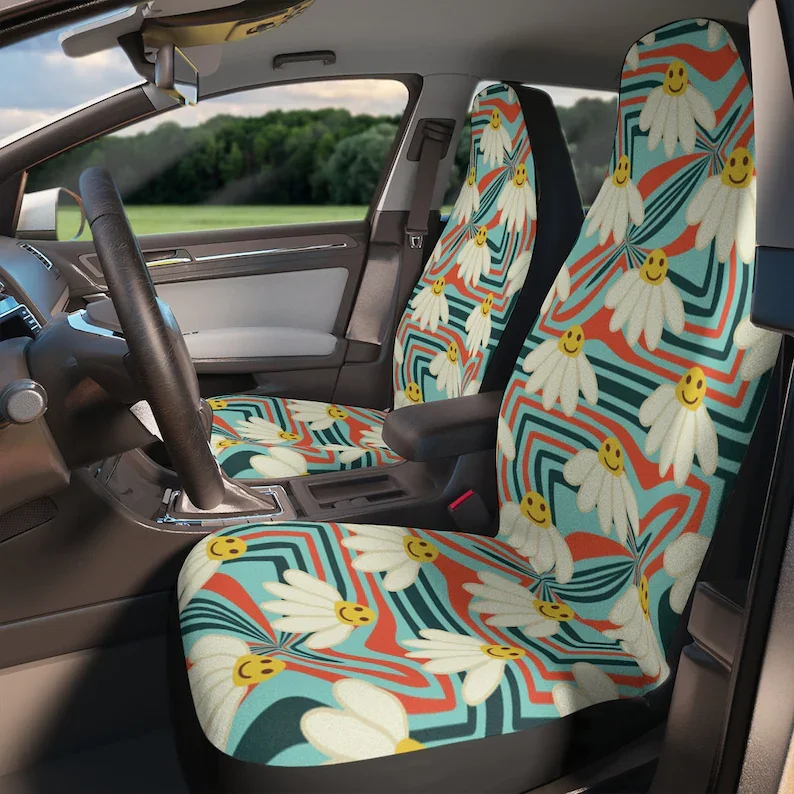 

Trippy 70's Daisy Car Seat Covers | Custom