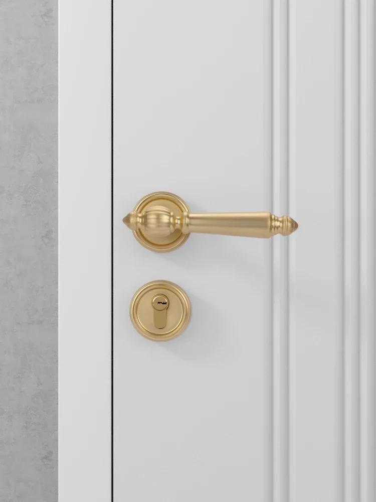 Luxury gold brushed matt bedroom door lock indoor door handle Jane Europe split magnetic mute room wooden door lock