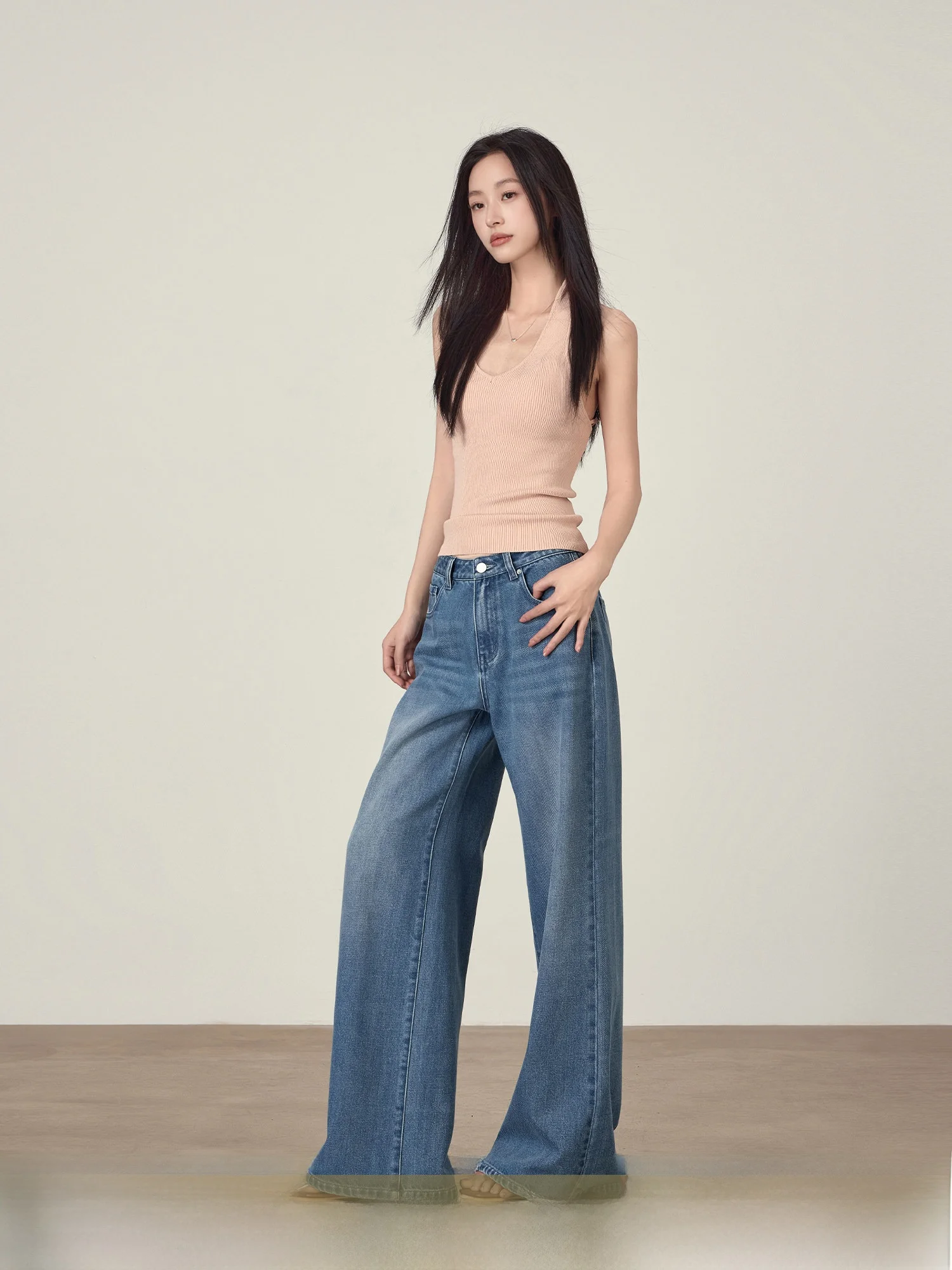 

Rising Small Riser Lenzing Blue Straight Leg Jeans Women Summer Drapey Slimming Loose Wide Leg Pants Casual High Waist