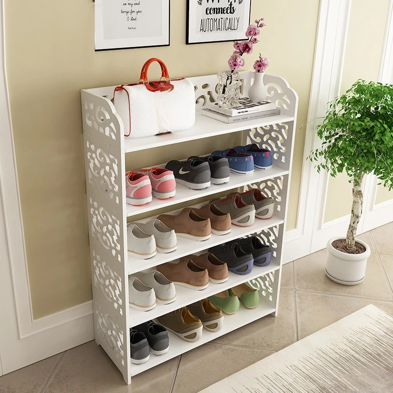 

5-ярусная полка для обуви из древесно-полимерного композита (ДПК) с декоративной резьбой – водонепроницаемый органайзер для прихожей, 42x24x80 см, серый/коричневый