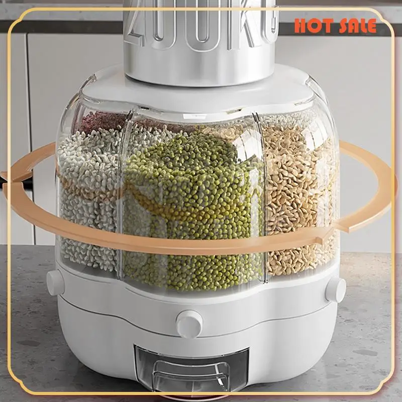 

ABFA Home Food Container Rotatable Rice Barrels Sealed Cereal Dispenser Kitchen Food Storage Container White