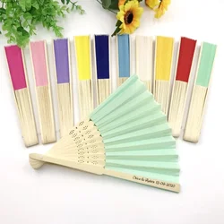 Personalized Engraved Silk Hand Fan, Wedding Fold Fan, Vintage Fans, Customized Wedding Favor, 30 PCs, 50PCs