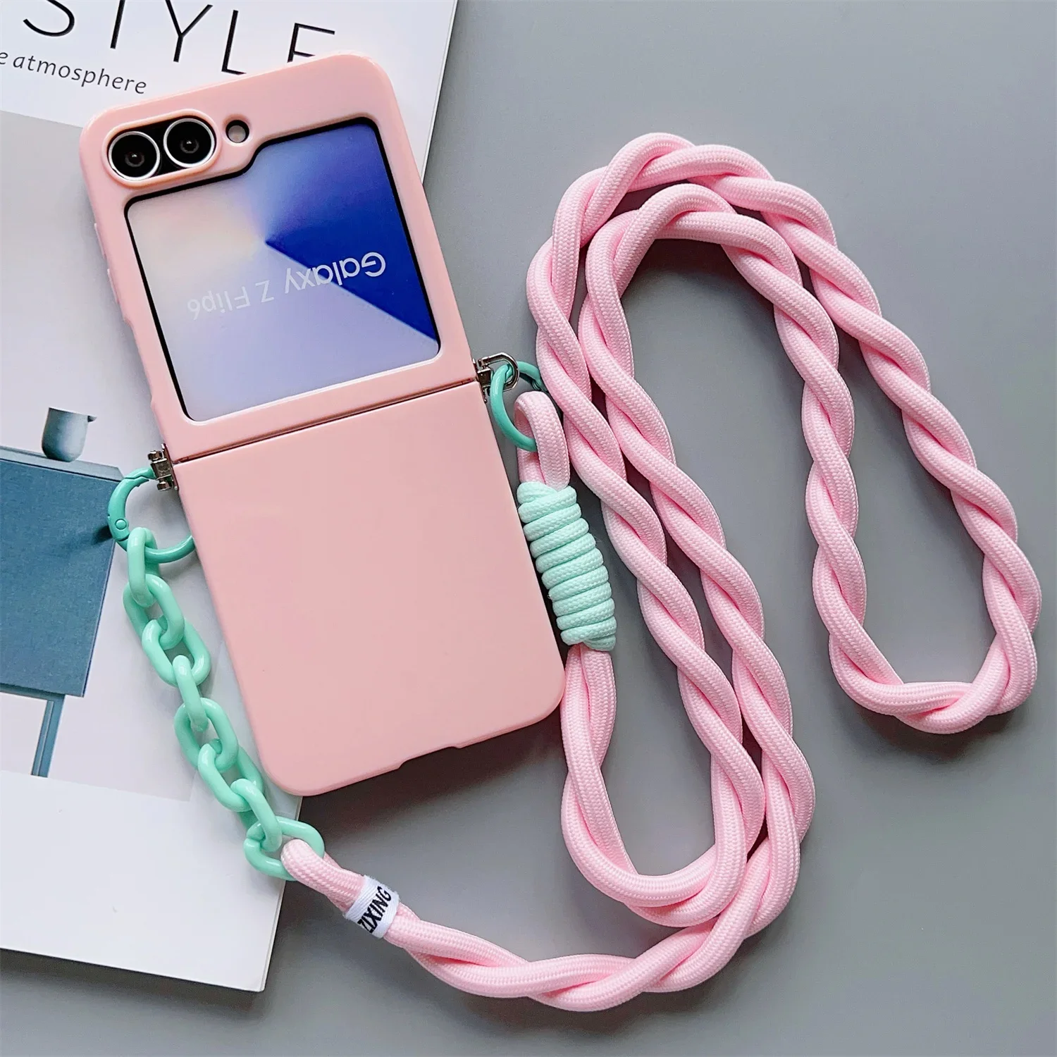 Mit Umhängeband, schlanke Handyhülle für Samsung Galaxy Z Flip 4, 5, 6, Flip6, Flip5, Flip4, süße Süßigkeiten, solide Schutzhülle