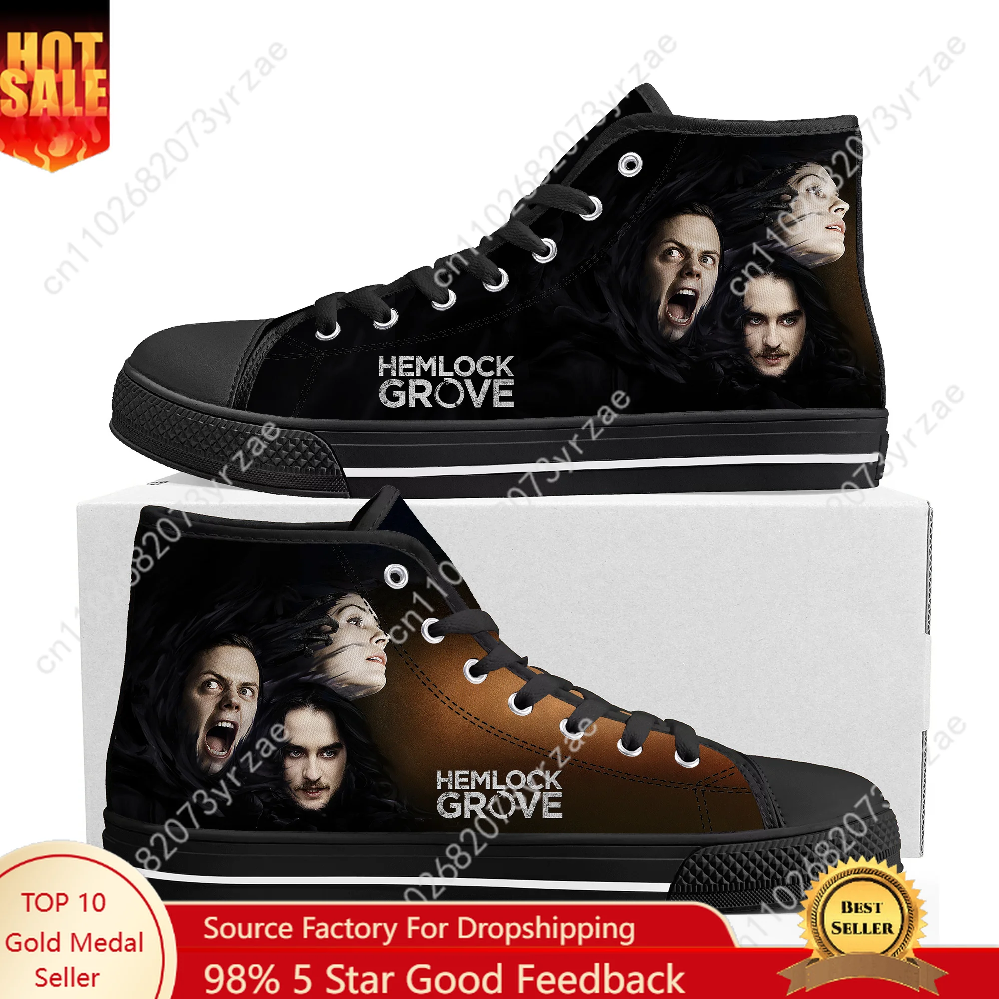 

Hemlock Grove High Top Sneakers Mens Womens Teenager High Quality Fashion Trend Canvas Sneaker Built Casual Couple Custom Shoes
