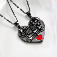 Gothic Minimalist Punk Creative Skull Red Love Magnetic Couple Heart Necklace for Women Men Jewelry Gifts Halloween