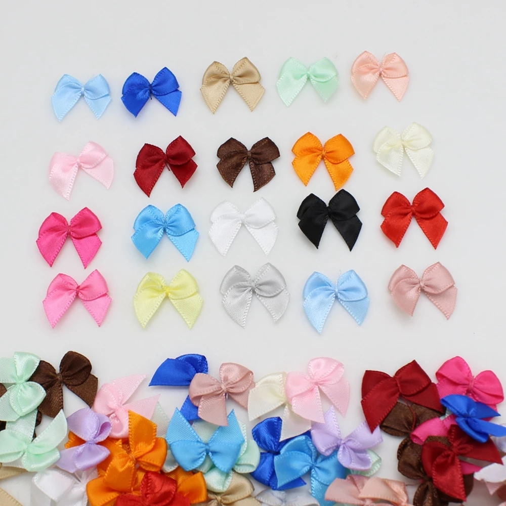 50 or 100pcs 2.5*2.5cm Colourful Ribbon Bows Small Size Polyester Satin Ribbon Bow Flower DIY Craft Decoration