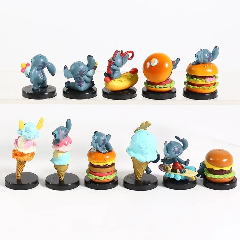 11pcs/set Disney Lilo & Stitch Ice Cream Food Series Mini PVC Anime Figure Desktop Model Ornaments Children Birthday Gifts Toy