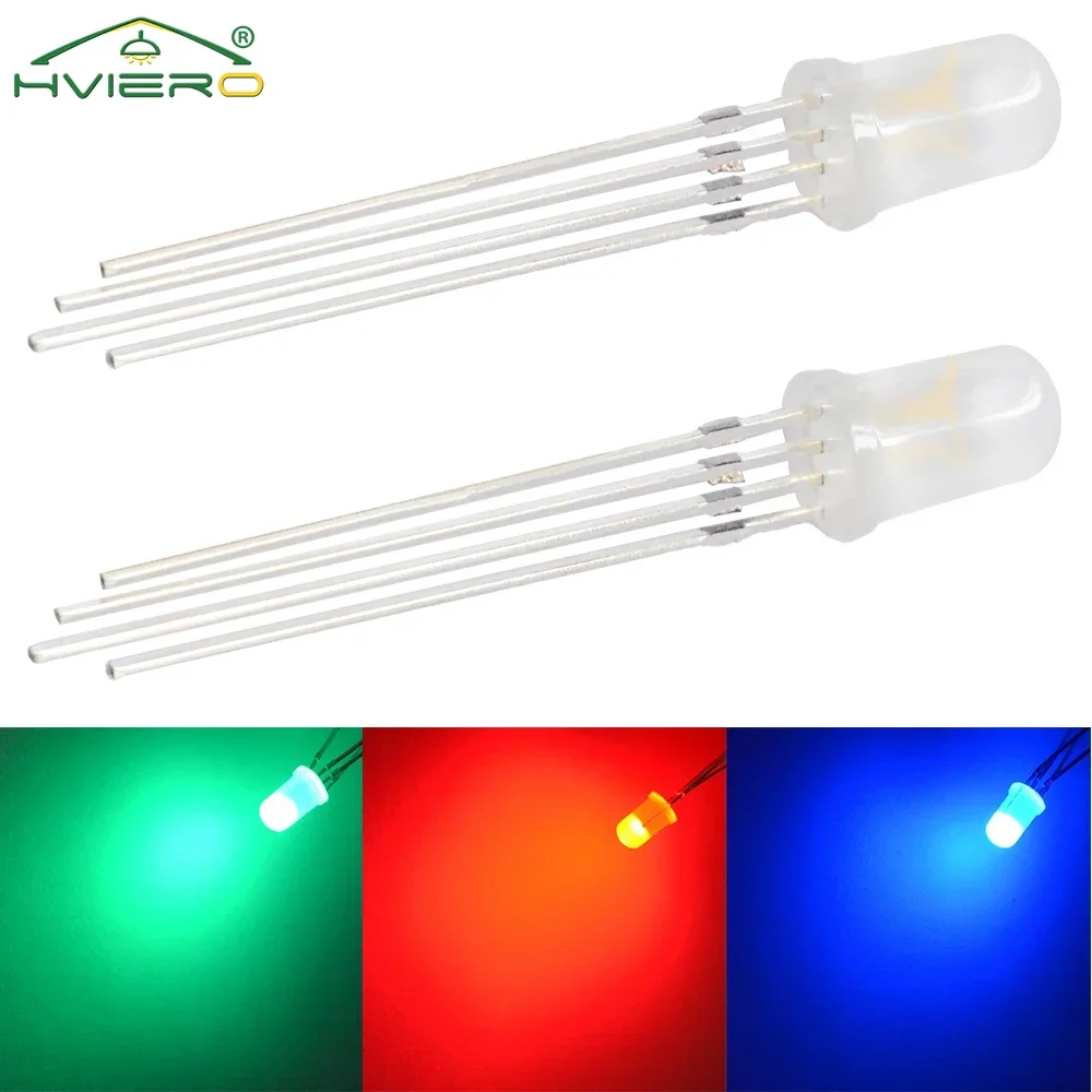 LED 500Pcs F5 5mm 4pin Diffused Round DC 3V RGB Tri-Color Common Cathode Anode Bulb Red Green Blue Emitting Diodes Lamp Inline