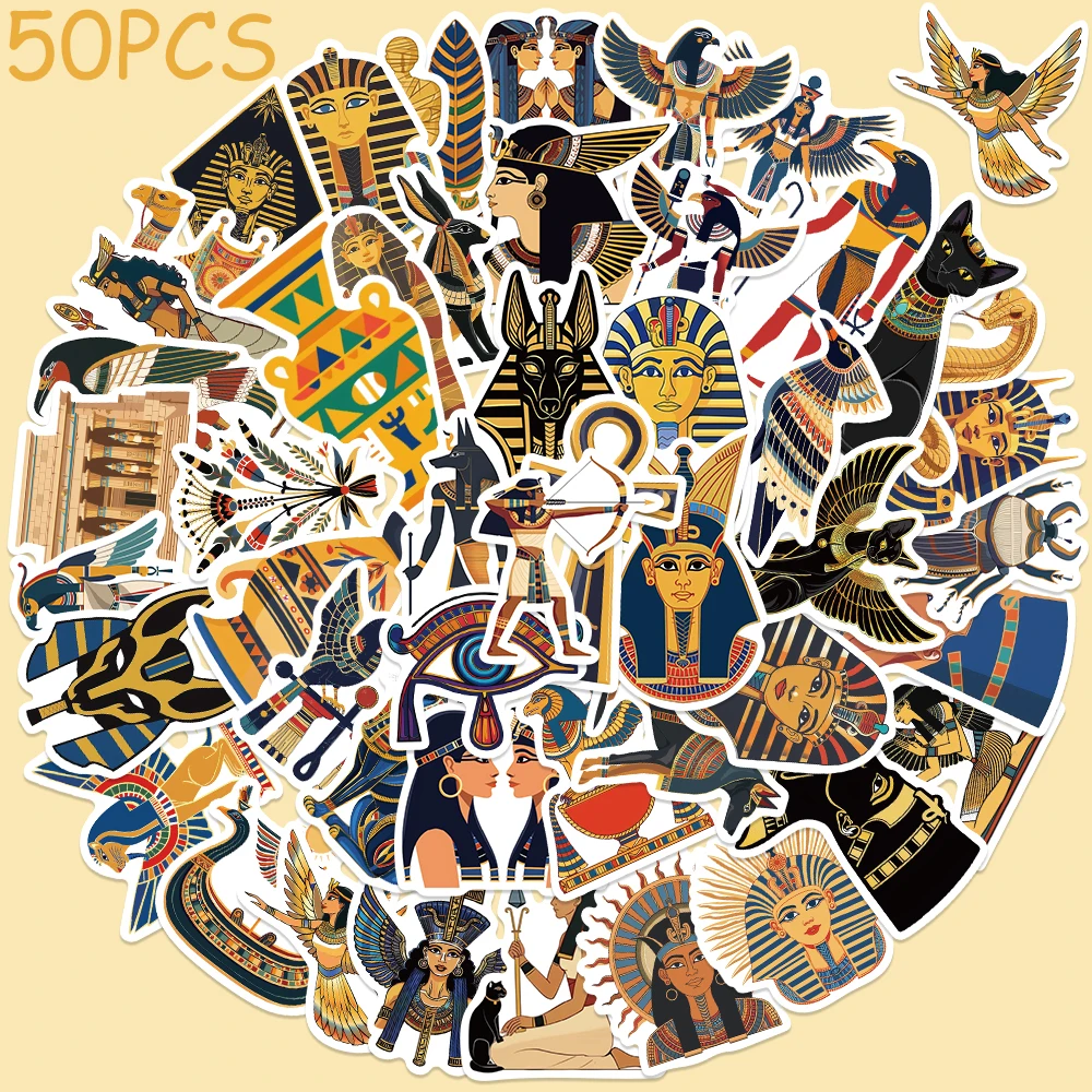 

50pcs Ancient Egypt Stickers Cartoon Graffiti Aesthetic Decals For Phone Laptop Suitcase Scrapbook Guitar Waterproof Stickers