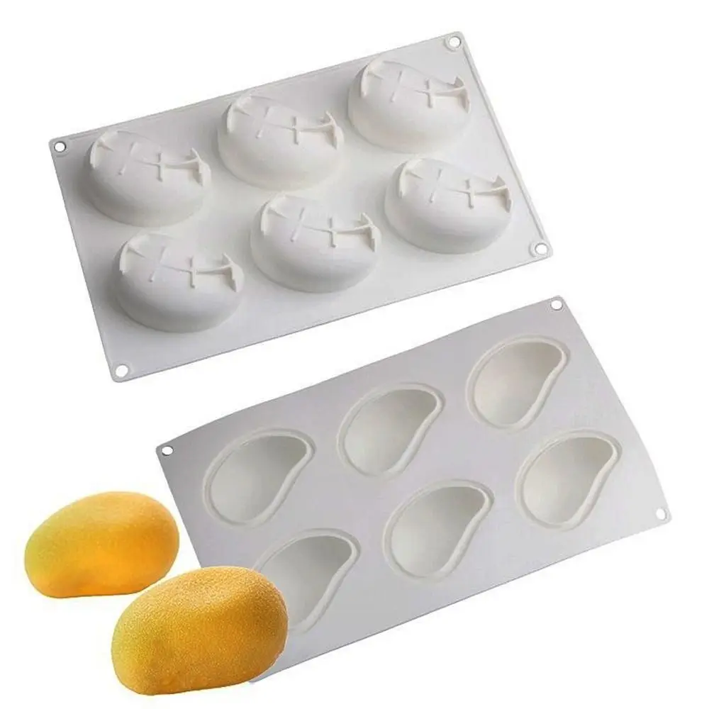 

6 Cavity Mango Shaped Cake Mold Non-stick Non-toxic Realistic Fruit Baking Mold 3D Flexible Silicone Cake Molds