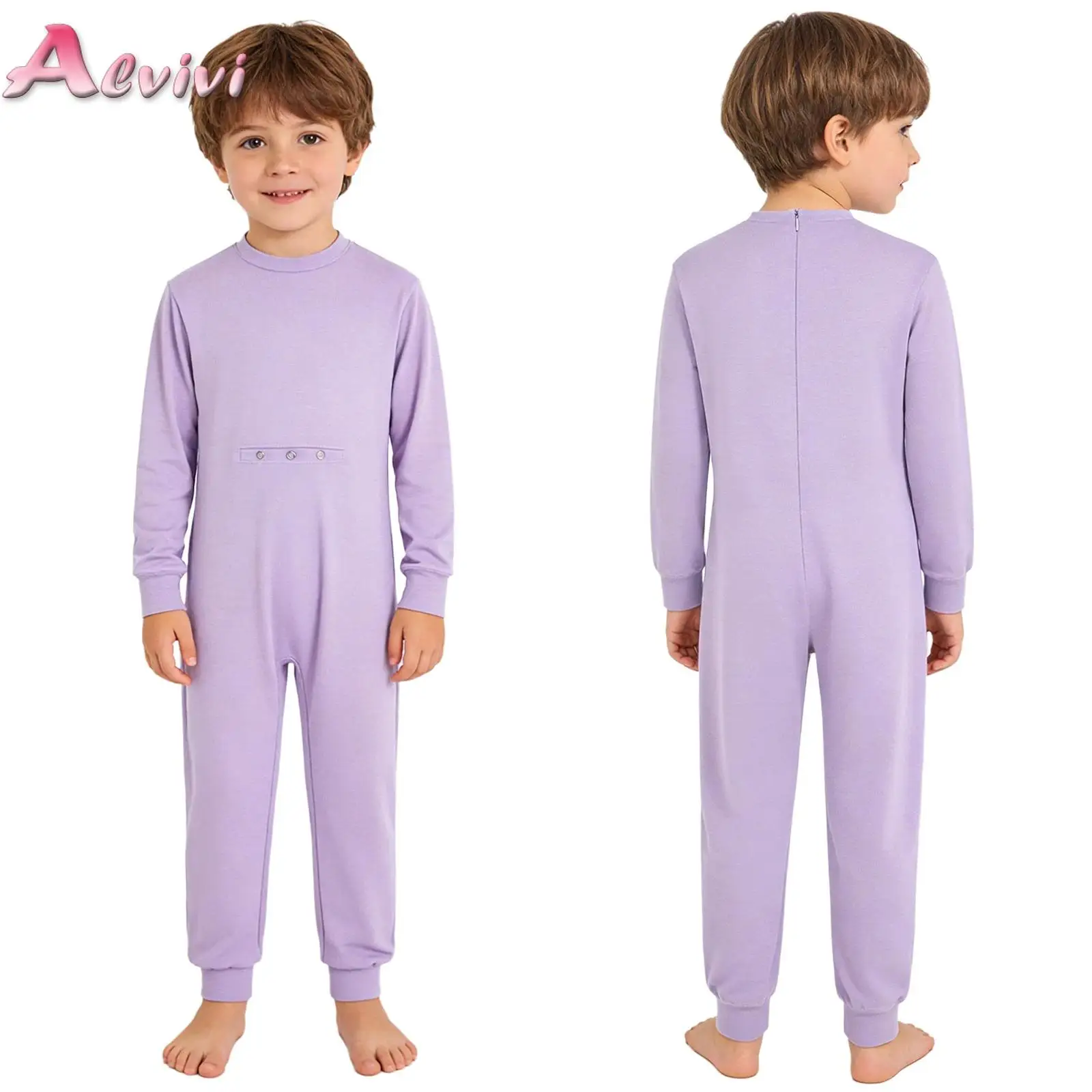 

Kids Boys Girls Special Needs Adaptive Clothing Long Sleeve Anti-Strip Invisible Zipper Back Jumpsuit Rompers with Tube Access