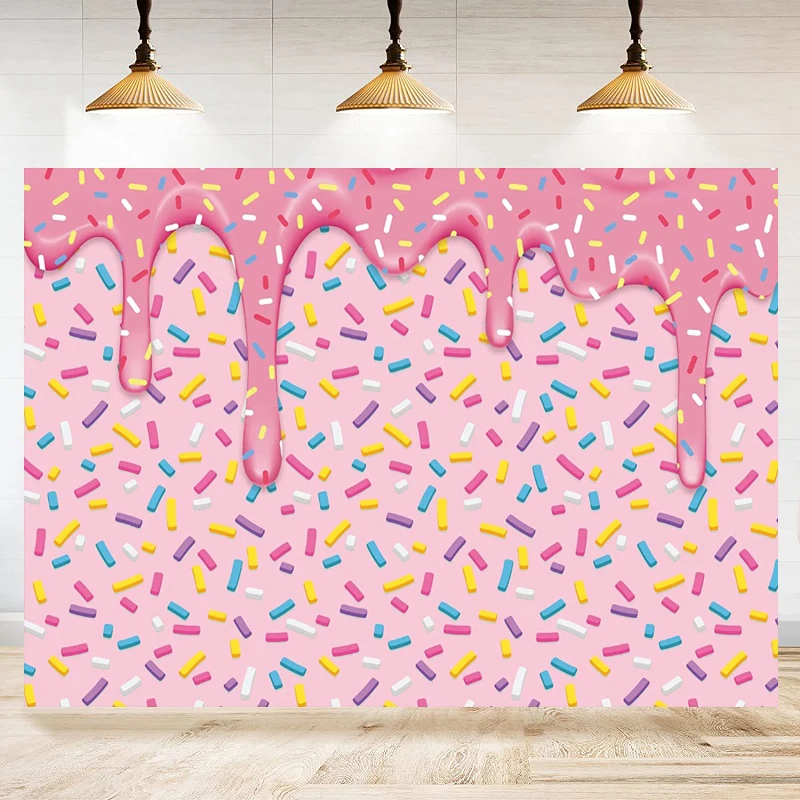 

Donut Grow Up Photography Backdrop For Birthday Party Pink Girl Baby Shower Background Colorful Sprinkle Confetti Decor Banner