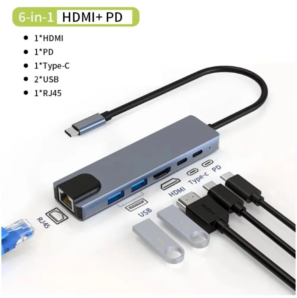 ZLRLMHY Docking station per laptop doppio monitor, hub USB C 8 in 1 con HDMI, 100 Mbps, PD 65 W, 2 USB, lettore di schede SD, dock USB C Comp