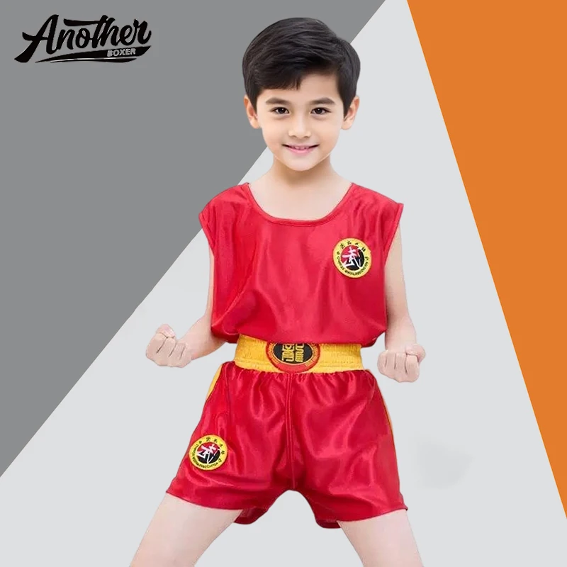 Boxing Shorts and Vest Set Adult Kids Boxing Attire Sanda Wushu Martial Arts Clothing Boxing Fight Muay Thai Shorts Jersey Suit