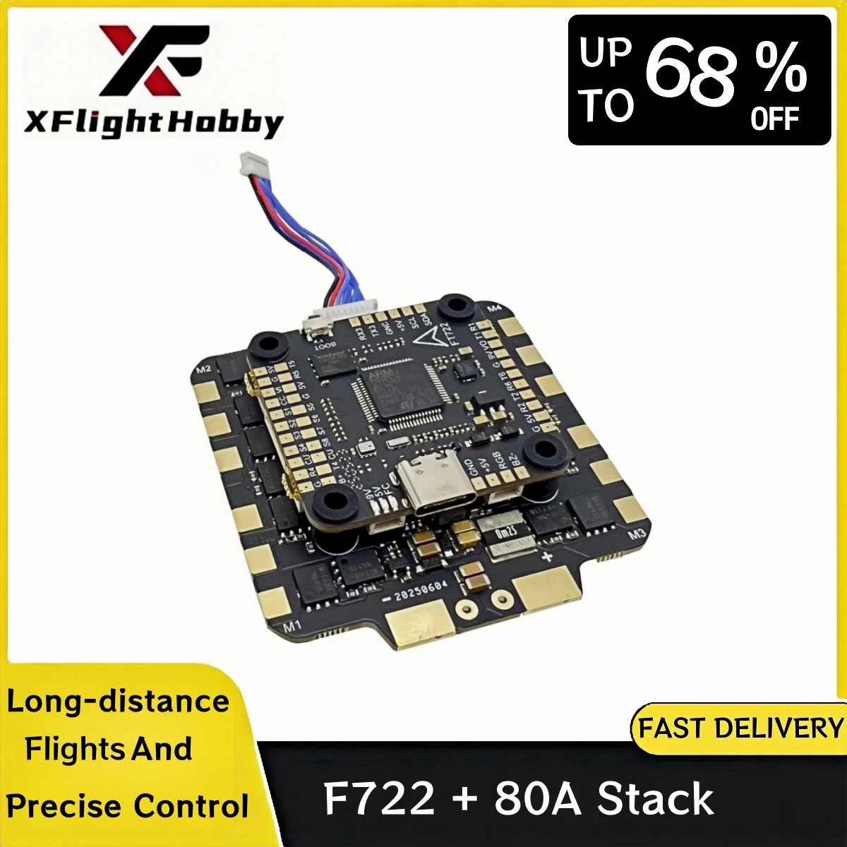 

XFlight Hobby 30,5*30,5 мм F722 Контроллер полета 4в1 60A/80A ESC Stack 3-8S Lipo Betaflight для RC FPV Racer Drone