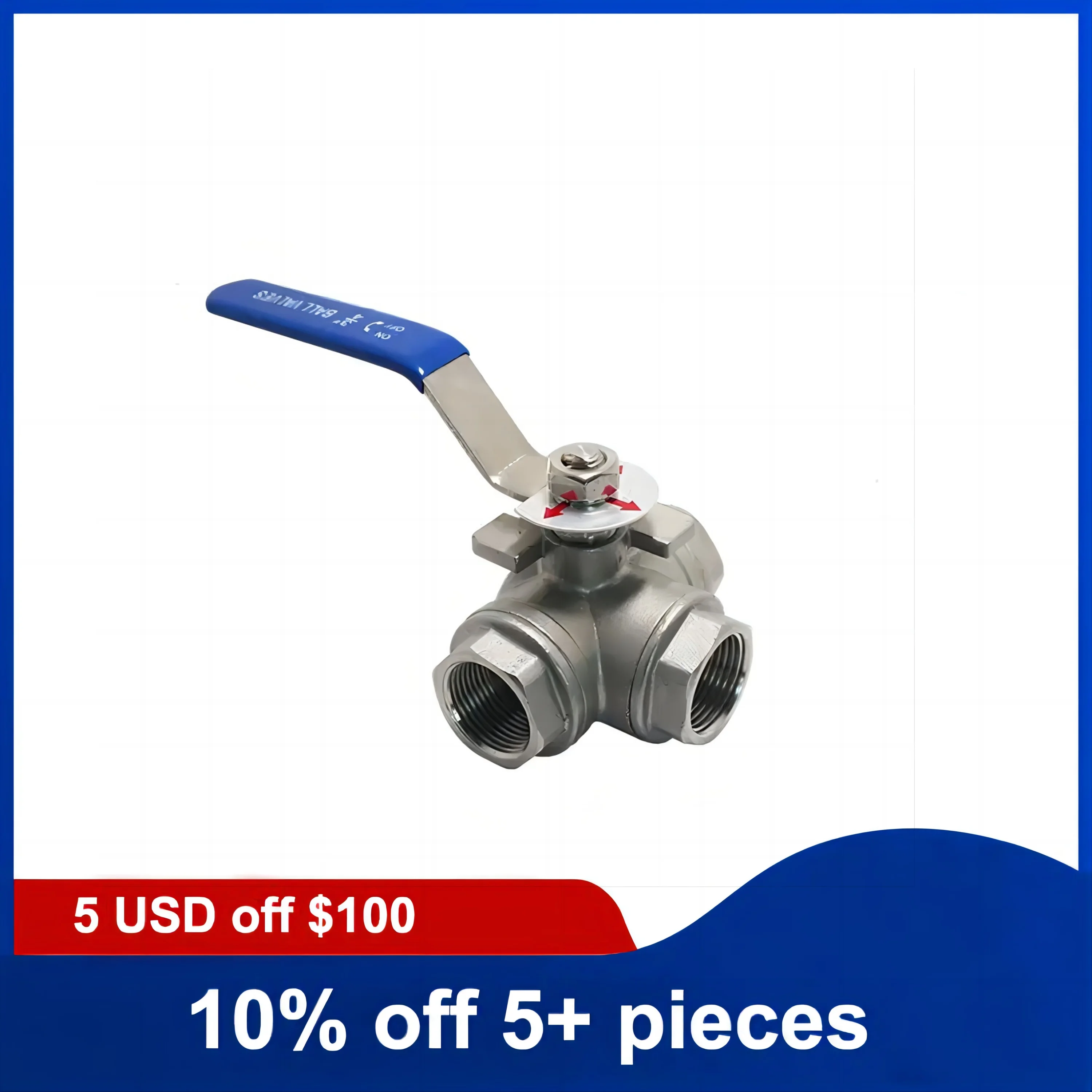 1-1/4inch 304 Stainless Steel 3 Way Ball Valve 100 WOG T/L Type Female Thread Manual Ball Valve