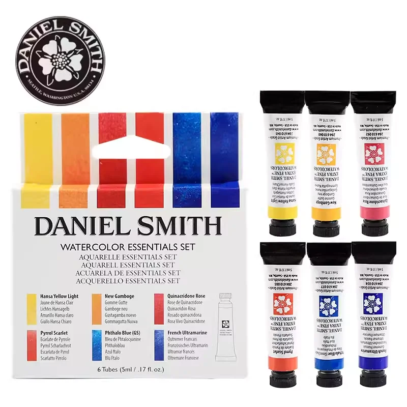 Daniel Smith Artista Profissional Tinta Aquarela, 6 Cores, 5ml, Essenciais Minerais, Conjunto Completo de Pincel