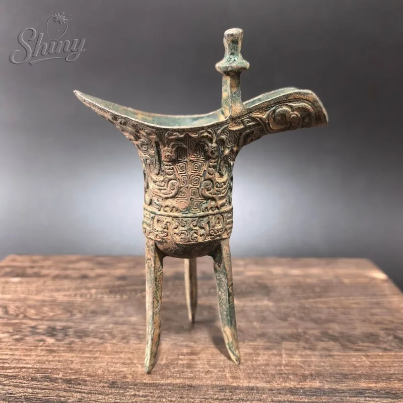 Antique Phoenix-Patterned Three-Legged Cup Wine Cup Wine Cabinet Ornament Crafted Decorative Piece Home Decor Item