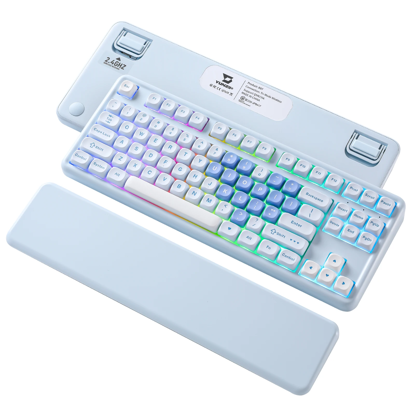 YUNZII B87 ハート ワイヤレス メカニカル キーボード、QMK/VIA