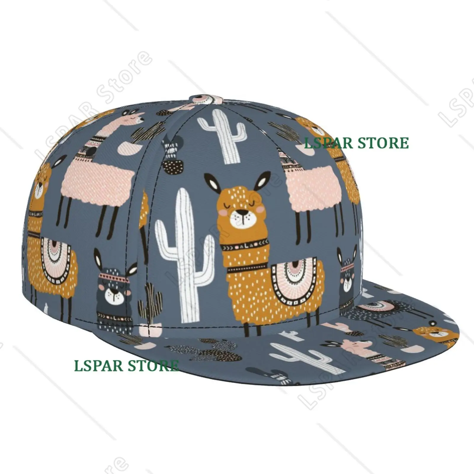 Cartoon Alpaca Cactus Printed Flat Brimmed Hat Street Skateboarding Hip Hop Hat Outdoor Leisure Sunshade Baseball Hat Universal