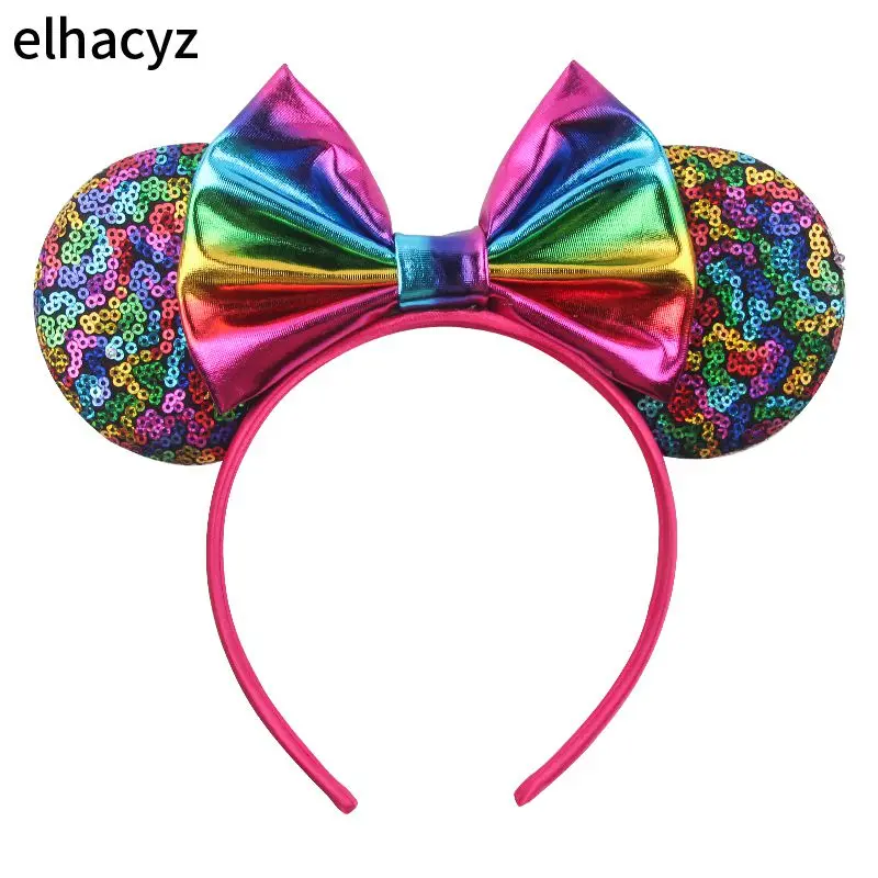 2024 Chic Disney Embroidery Sequin Minnie Ears Headband DOT Bow Hairband Girls Women Party Head Wear Kids DIY Hair Accessories